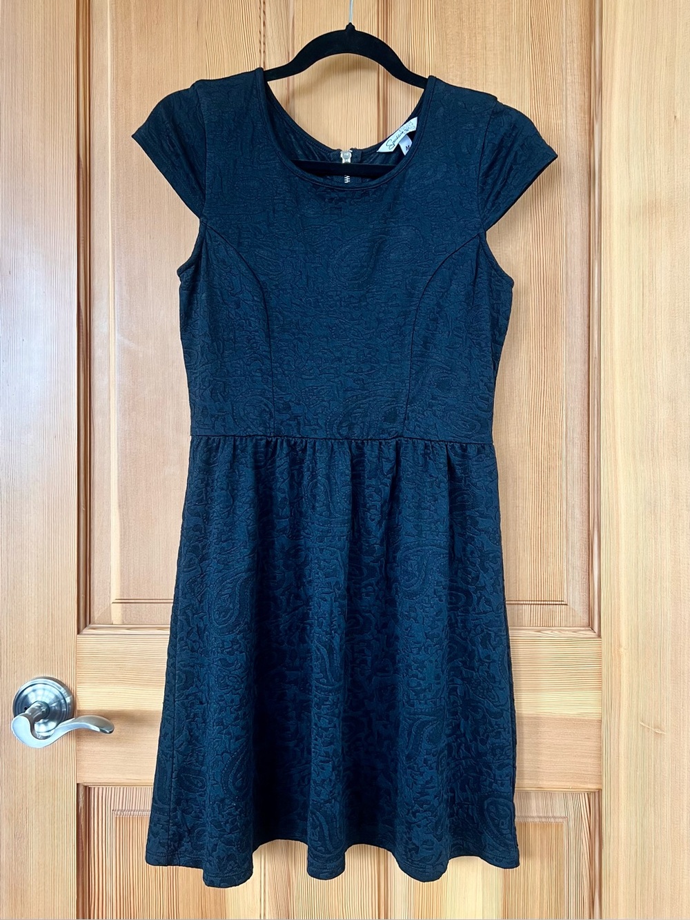 Elegant Black Textured Fit & Flare Dress